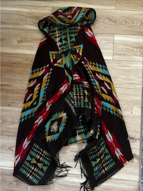 Boho Tribal Hooded Poncho OS - Picture 2 of 7